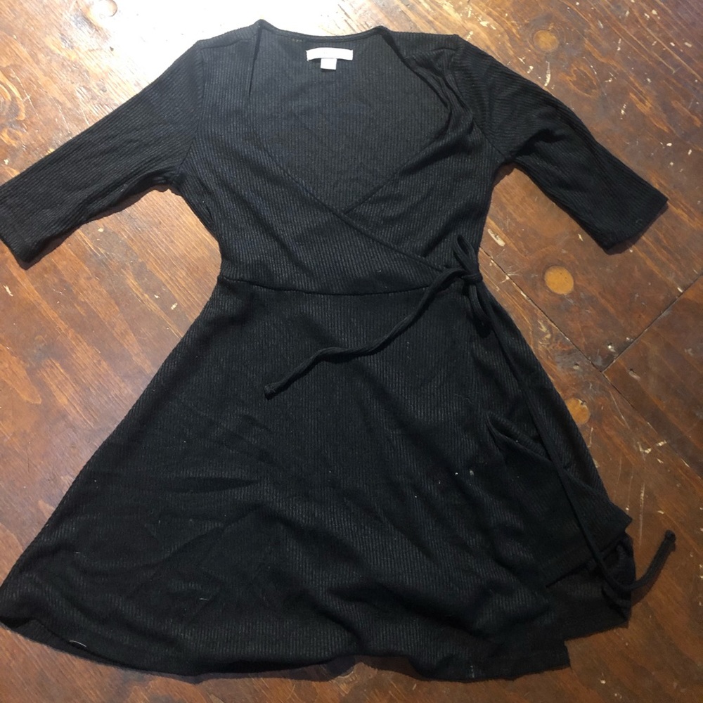 Adam Levine Black Ribbed Wrap dress size L